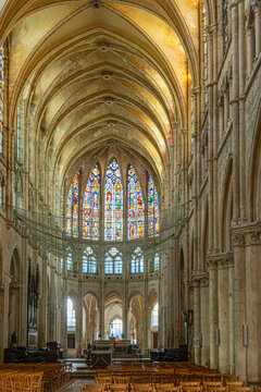 Main nave of the old church of Saint Pierre in the city of Chartres. France.