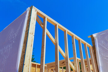 Frame for support beam unfinished interior timber during construction of new home