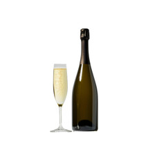 Elegant Celebration: Minimalist Concept Art with Champagne Bottle and Glass - Isolated on transparent background
