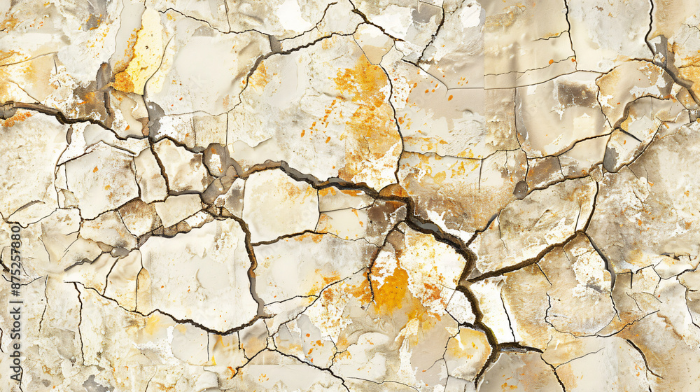 Poster weathered and cracked paint wall background with textured surface, displaying signs of aging and dec