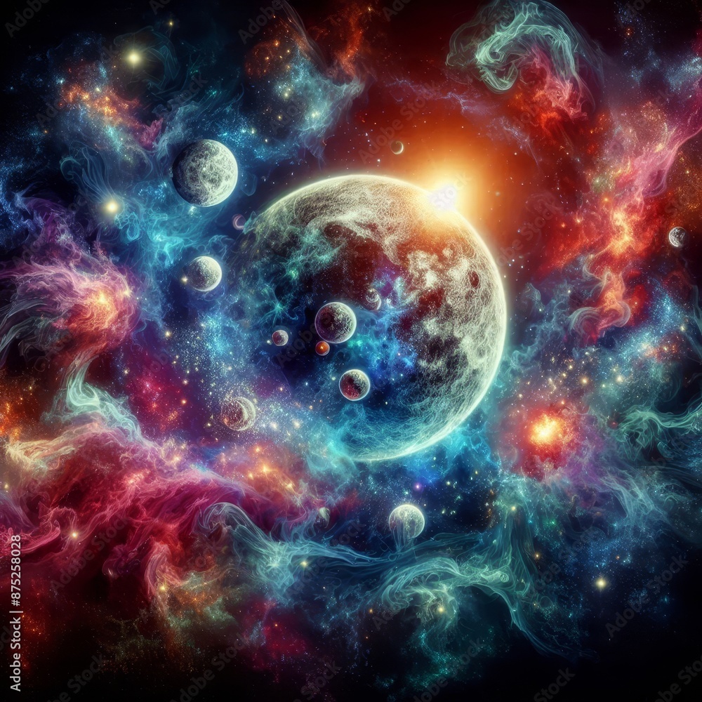 Wall mural discover the mesmerizing beauty of deep space with this stunning image featuring the moon and solar 