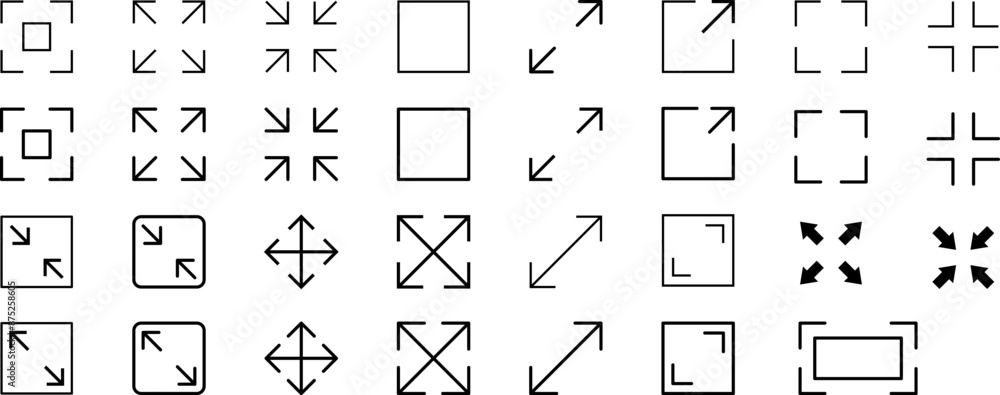 Poster full screen vector icon. full screen and exit full screen icon. scalability arrow mark icons in flat