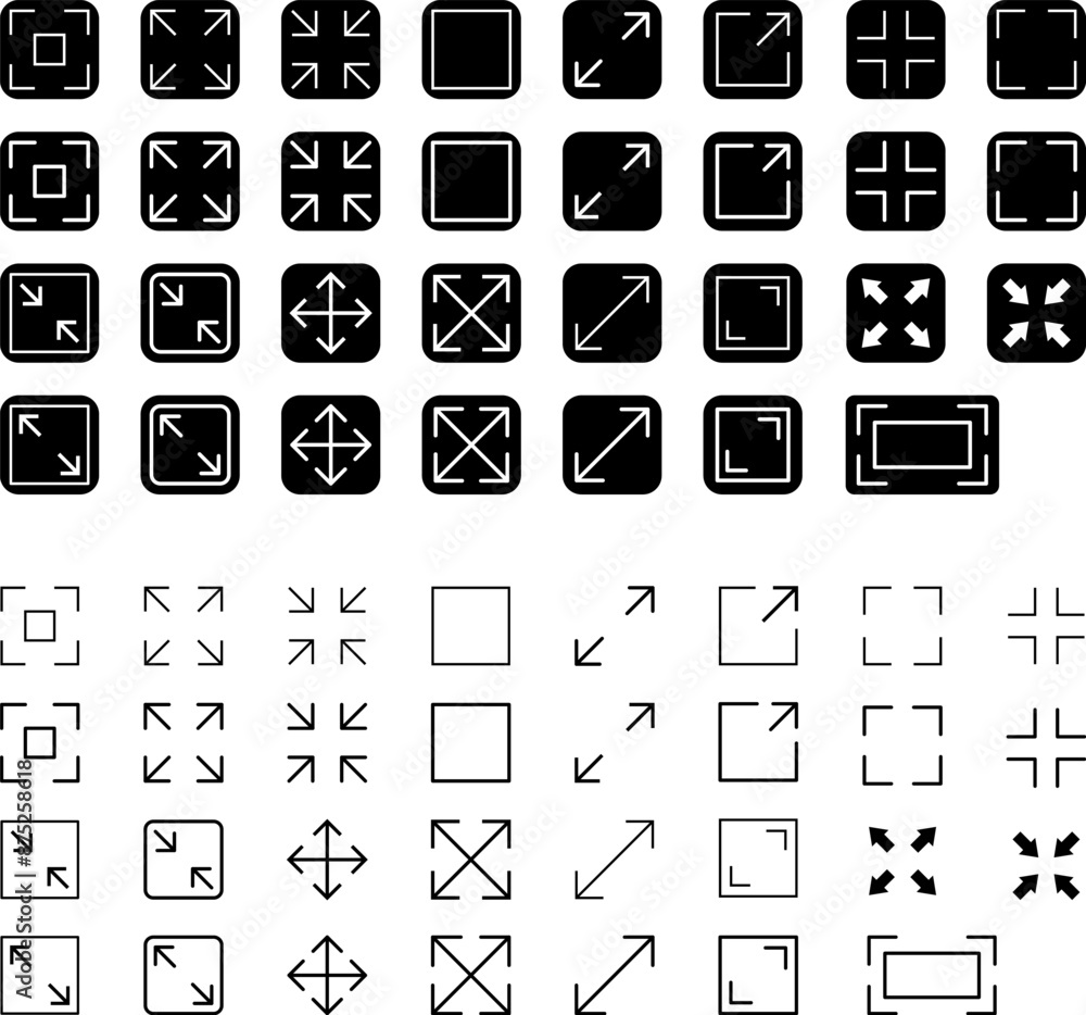 Poster full screen vector icon. full screen and exit full screen icon. scalability arrow mark icons in flat