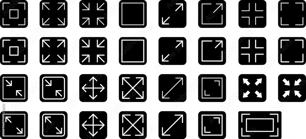 Poster full screen vector icon. full screen and exit full screen icon. scalability arrow mark icons in flat