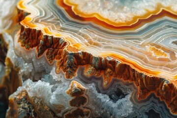 A detailed close-up of a slice of agate stone, revealing intricate patterns that are truly mesmerizing.
