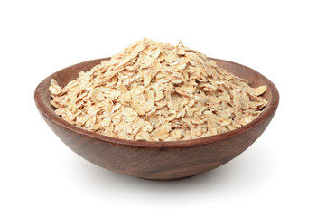 Dry rolled oatmeal in wooden plate