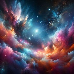 Fototapeta premium Discover the ethereal beauty of Orion the Hunter, captured in a mesmerizing celestial scene. This image features vivid colors, smoke effects, sparkles, and glitter, creating a ghostly and captivating 