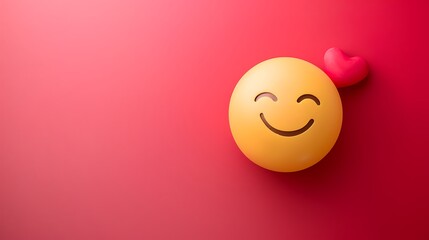 Fototapeta premium Emoji winking with smiley face isolated on pink and red background