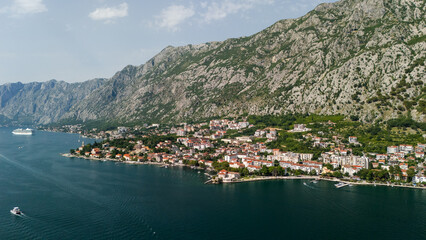 Fototapeta premium Aerial views of Kotor Bay in Montenegro 