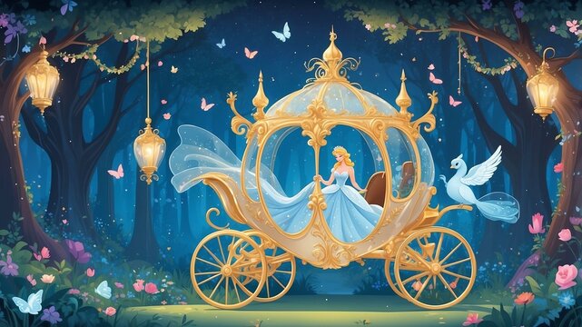 fairytale wedding cinderella carriage enchanted forest flat banner theme