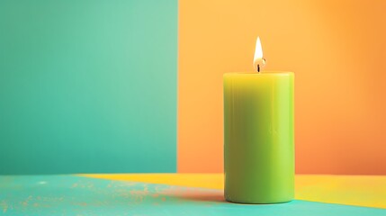 Green candle isolated on colorful background
