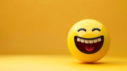 Fototapeta premium Happy cry Emoji isolated on yellow background laughing face emoticon