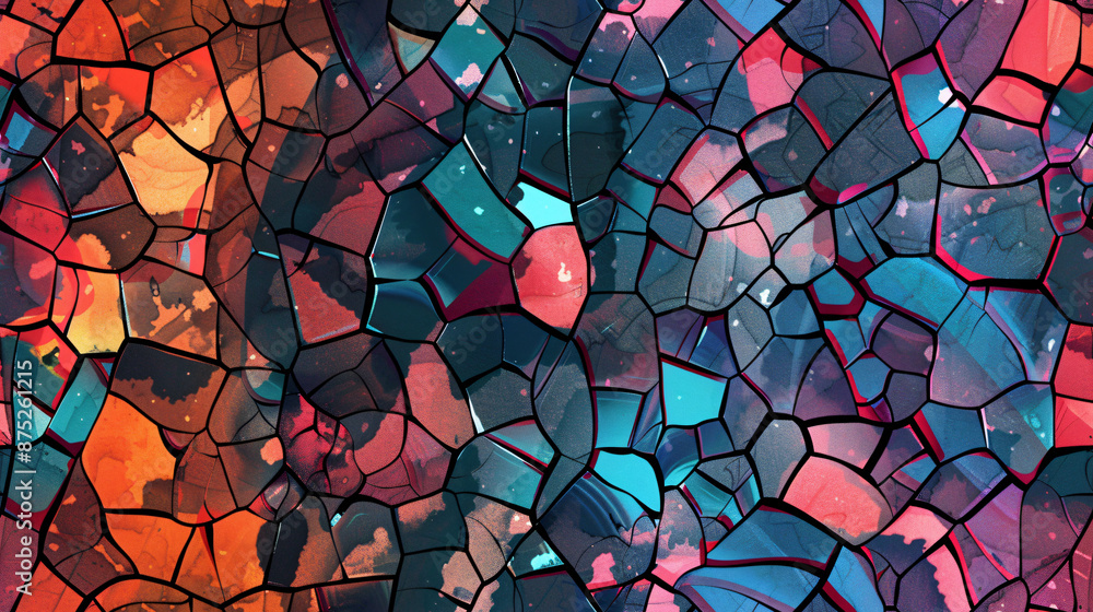 Poster colorful abstract background resembling stained glass with irregular shaped polygons