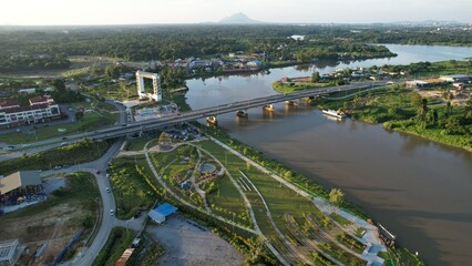 Kuching, Malaysia - July 6 2024: The Batu Kawah Riverbank Park