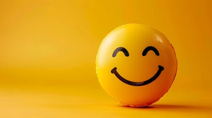 Fototapeta premium tears of joy emoji with smiley face on yellow background