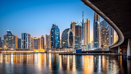 the business bay of dubai at night, UAE