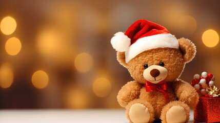 Cute ANIMAL toy on Christmas background.