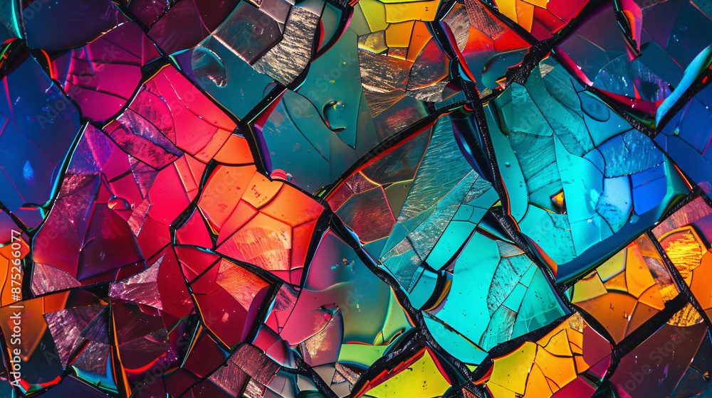 Aufkleber Vibrant abstract background featuring shimmering geometric shapes in a fractured pattern, ideal for tech and design projects