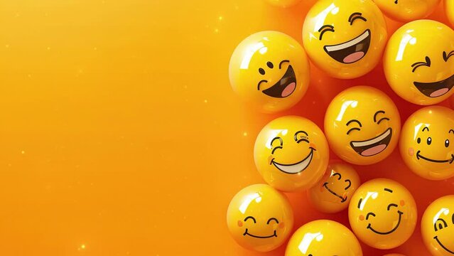 3D emojis Beautiful ceramic heads emoji cheerfully laughing and smiling still life yellow background. Graphic resources. Emoji Celebration 3D Banner Background for World Emoji Day.