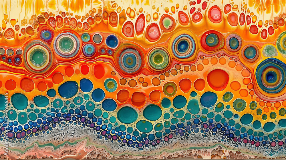 Poster colorful abstract fluid art with circular patterns