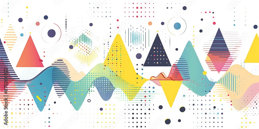 Poster the design includes bold outlines, flat colors, simple shapes, a large triangle shape at one end and