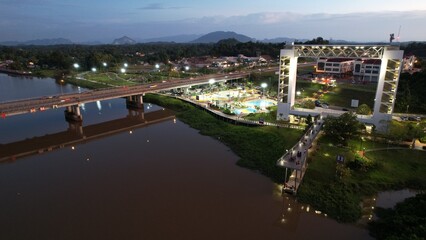 Kuching, Malaysia - July 6 2024: The Batu Kawah Riverbank Park