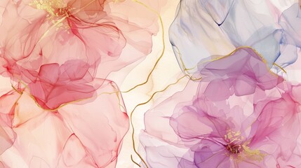 Abstract floral watercolor background with soft paper texture and gold line art for elegant invitation, poster, retro, and classic design elements