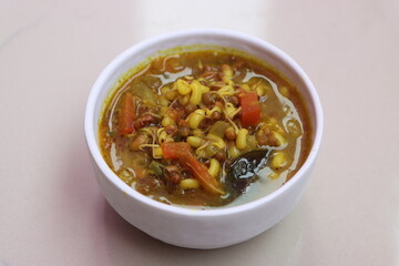 Sprouted Moth beans curry or Matki chi usal is a Popular Maharashtrian dish mostly eaten with rice or Chapati, Indian curry