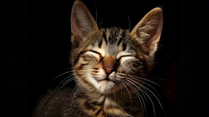 cat eyes glow in the dark on a black background.