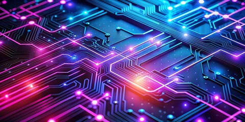 Fototapeta premium Abstract Circuit Board with Glowing Lines - Technology Background