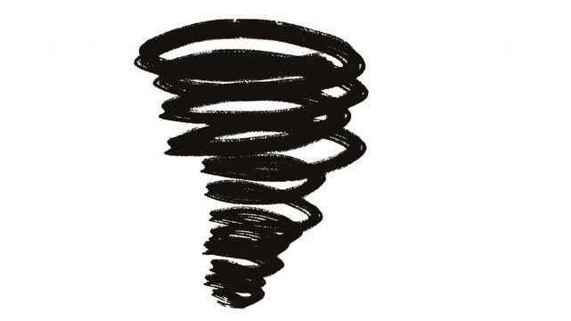 Cartoon animation black tornado in grunge doodle style. 2d effect on white background.