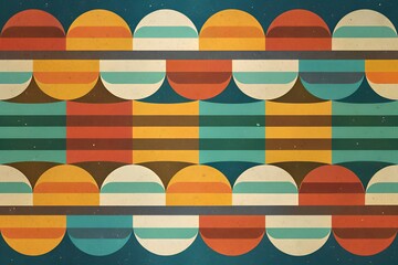 Old grid with colorful shapes in teal, mustard, and olive. Ideal for prints, wallpapers, and decor