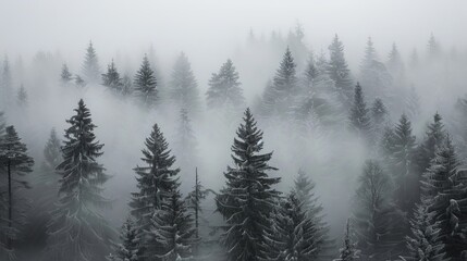 winter forest in the fog