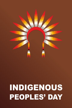 A colorful feather head decoration at the top and the "Indigenous People's Day" title at the bottom. For cultural events and educational materials.