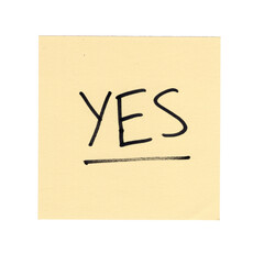 yellow sticky note with the word yes on it, transparent background