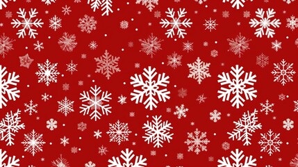 A seamless pattern of intricate white snowflakes against a red background, evoking the cozy charm of winter holidays.