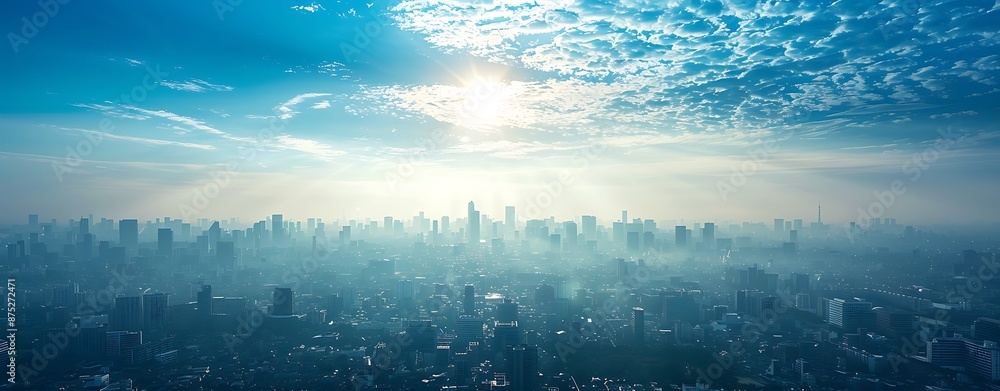 Wall mural dare to think: an expansive view of a city from a high vantage point, with the horizon stretching fa