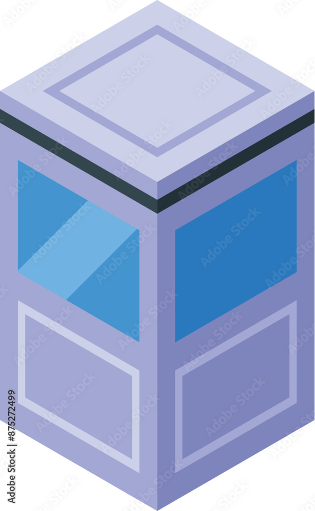 Poster isometric building representing a modern security checkpoint, for controlling access to restricted a