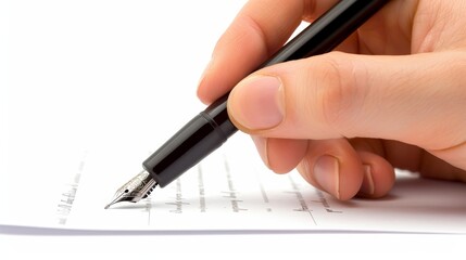 Close-up of a hand holding a pen, writing on paper. Ideal for concepts of education, business, writing, and note-taking.