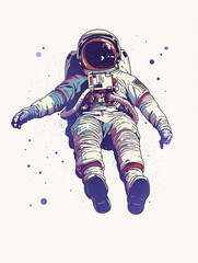 Astronaut floating in the space, Cartoon style with white background.