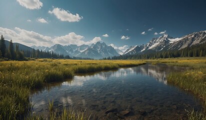 Fototapeta premium Breathtaking mountain landscape with clear calm river view