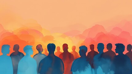 Fototapeta premium A Close-up Shot of a Abstract watercolor silhouettes of diverse people facing forward