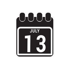 Calendar displaying day 13 ( thirteenth ) of the July - Day 13 of the month. illustration
