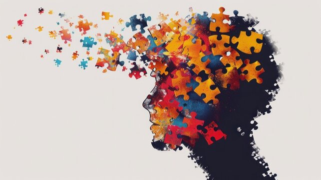 Head with puzzle pieces. Concept mental health, ADHD, attention deficit hyperactivity disorder