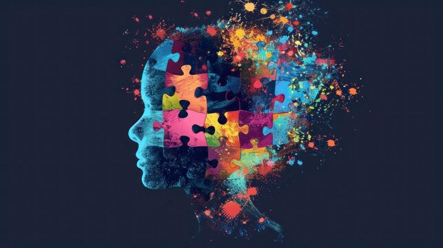 Head with puzzle pieces. Concept mental health, ADHD, attention deficit hyperactivity disorder