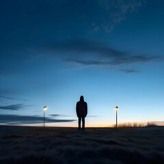 person walking on the street at sunset