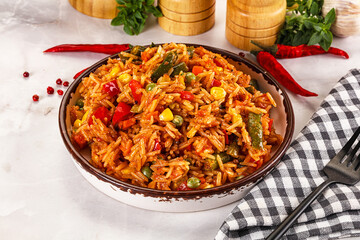 Mexican spicy rice with vegetables
