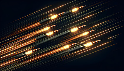 Horizontal dark background with tracer bullets in the night sky