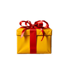 Yellow gift package with a red ribbon 