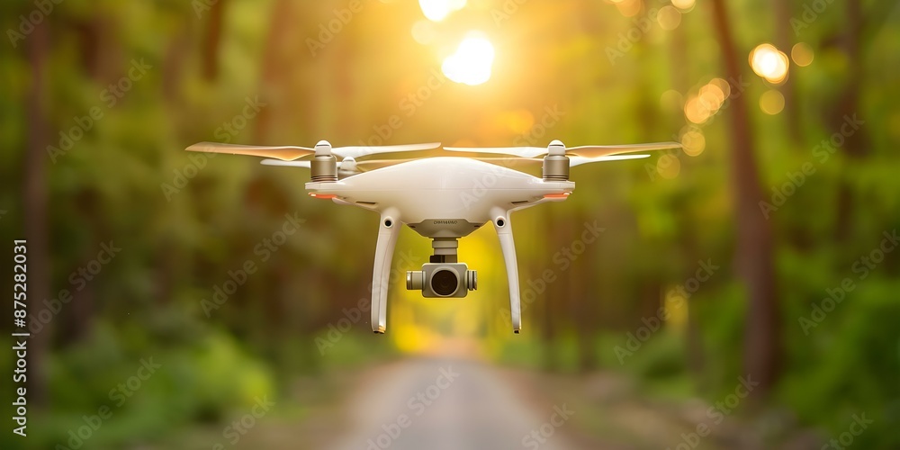 Poster assessing remote ecosystem health using drone with specialized sensors. concept environmental monito